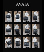 Load image into Gallery viewer, Person holding the LIAVELLA AVAIA bag in Noir in multiple poses on a black background.
