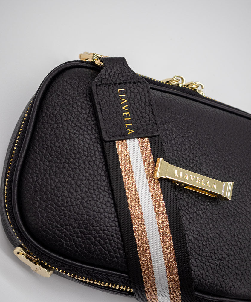AVAIA Petit in Noir, with gold accents and 'LIAVELLA' branding, against a light gray background.